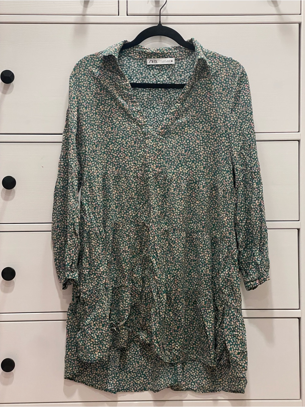 Zara Teal Green Ditsy Floral V-Neck Blouse